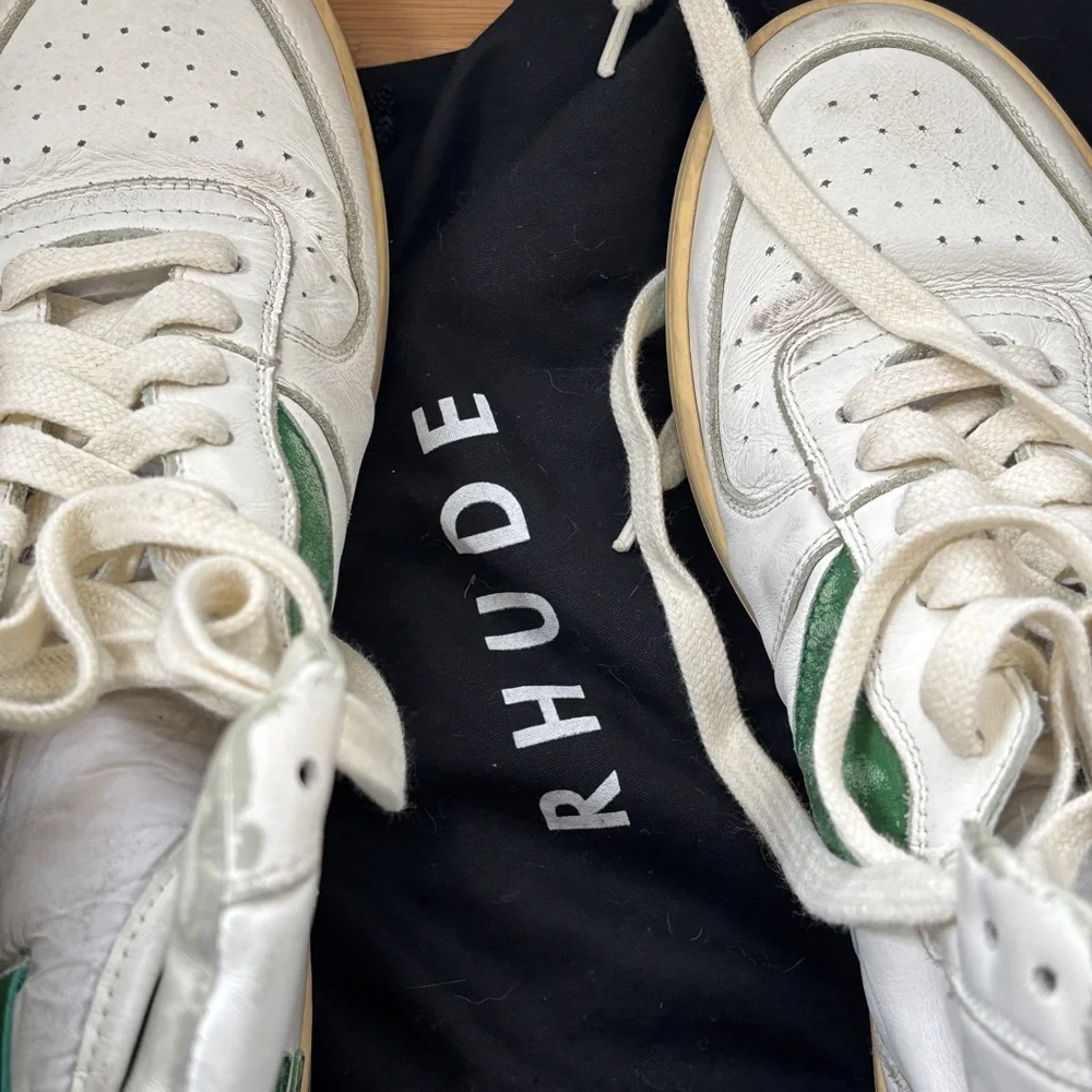 Rhude White and Green High-Top Sneakers - Picture 4 of 5